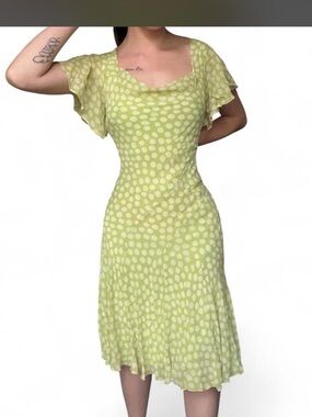 Adrianna Papell Green Polka Dot Midi Dress
